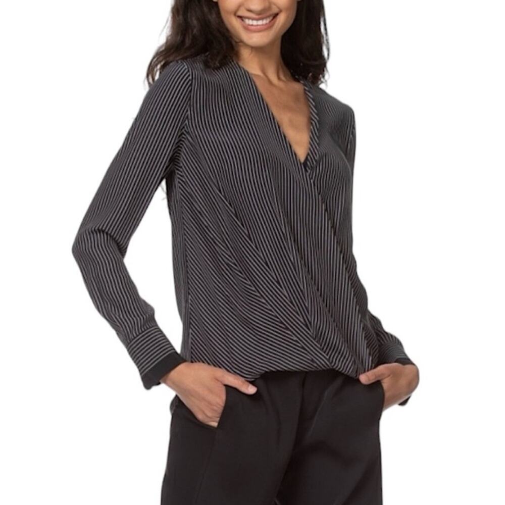 Rag & Bone Victor 100% Silk‎ Black & White Striped Crossover Blouse Sz S